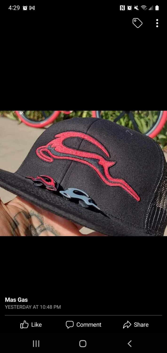 Trucker Mesh Embroidered SnapBack - Black With Red logo