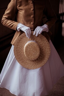 Edwardian Inspired Cartwheel 100% Natural Wheat Straw Hat