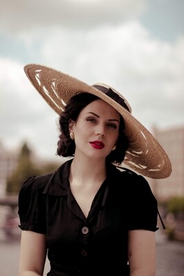 A Big hand Woven 50s Inspired Cartwheel Hat
