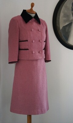 60s Inspired Couture Chic Pink Tweed Set 