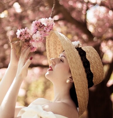 Pink Audrey Hepburn bowler drop brim droop straw hat Luxury Wide Brim Straw Hat in Blush Pink W/ Ribbon | Twisted  main image 4