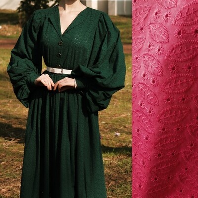 Cottagecore Bishop Sleeves Embroidered Red Dress - WITH POCKETS 