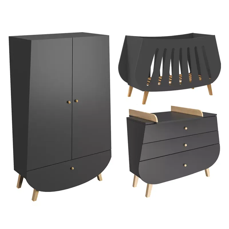 Complete slaapkamer babybed commode en kledingkast  Trapeze Antracietgrijs