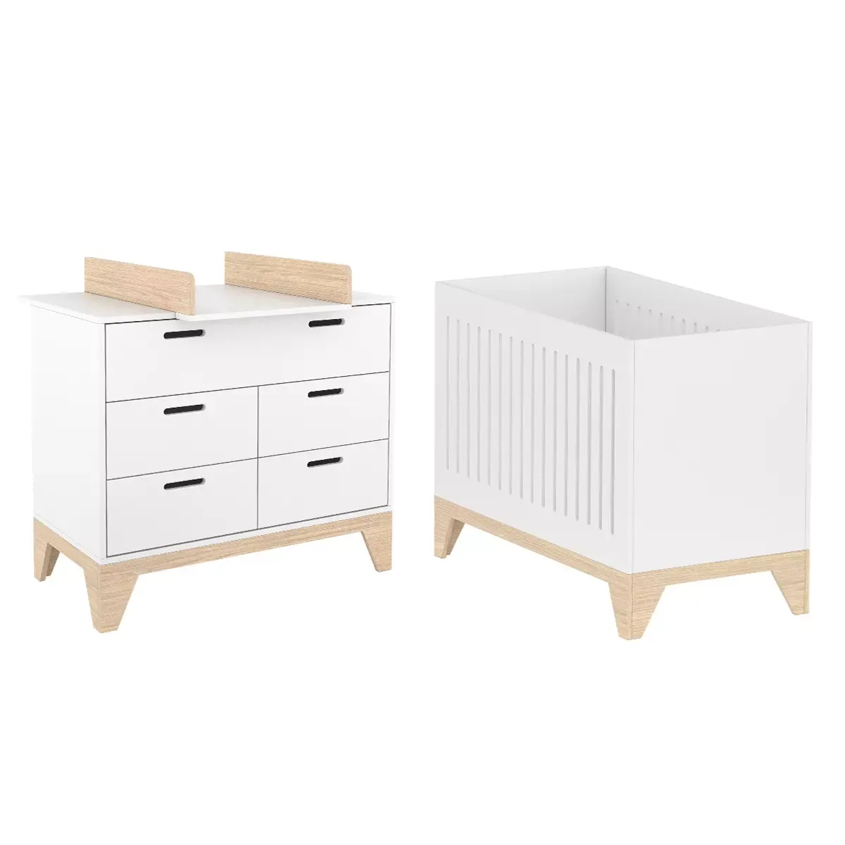 Lit pliable et commode 60x120 Mia - Blanc et bois