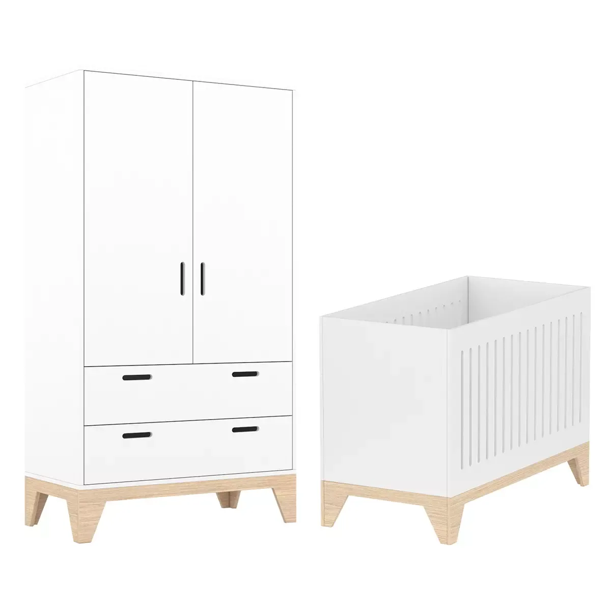 Uitklapbaar bed 60x120 en  Mia kledingkast - Wit en hout