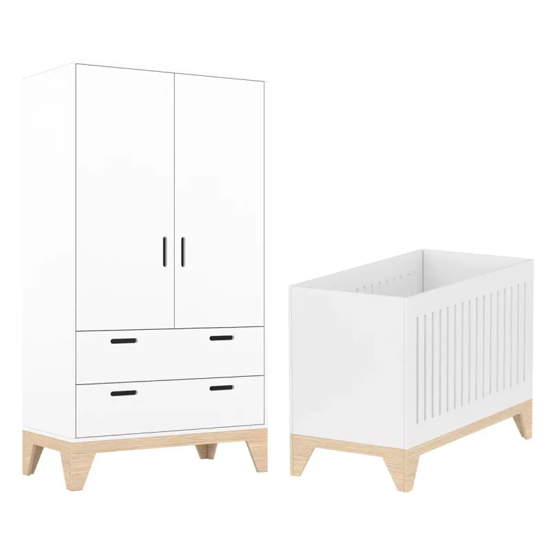 Uitklapbaar bed 60x120 en  Mia kledingkast - Wit en hout