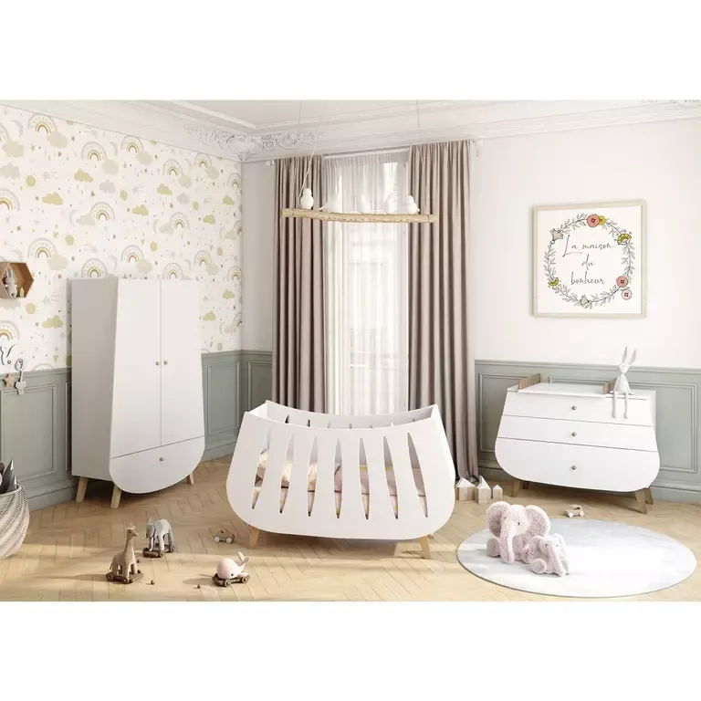 Complete slaapkamer babybed commode en kledingkast Trapeze wit