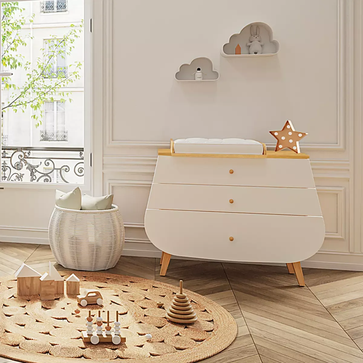 Trapeze Commode & Luiertafel wit&beige Trapeze Commode & Luiertafel wit&beige