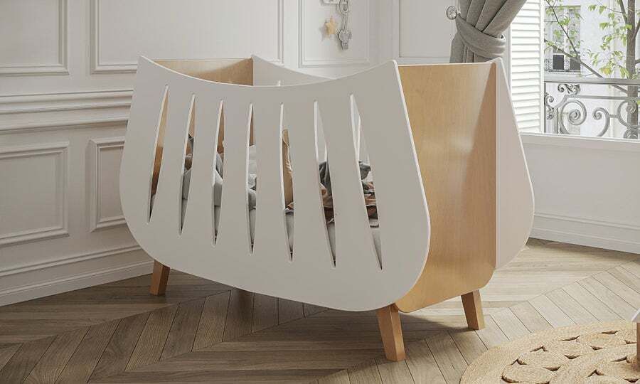 Complete slaapkamer babybed commode en kledingkast Trapeze wit/hout