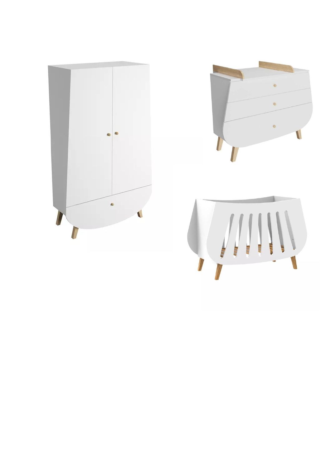 Complete slaapkamer babybed commode en kledingkast Trapeze wit