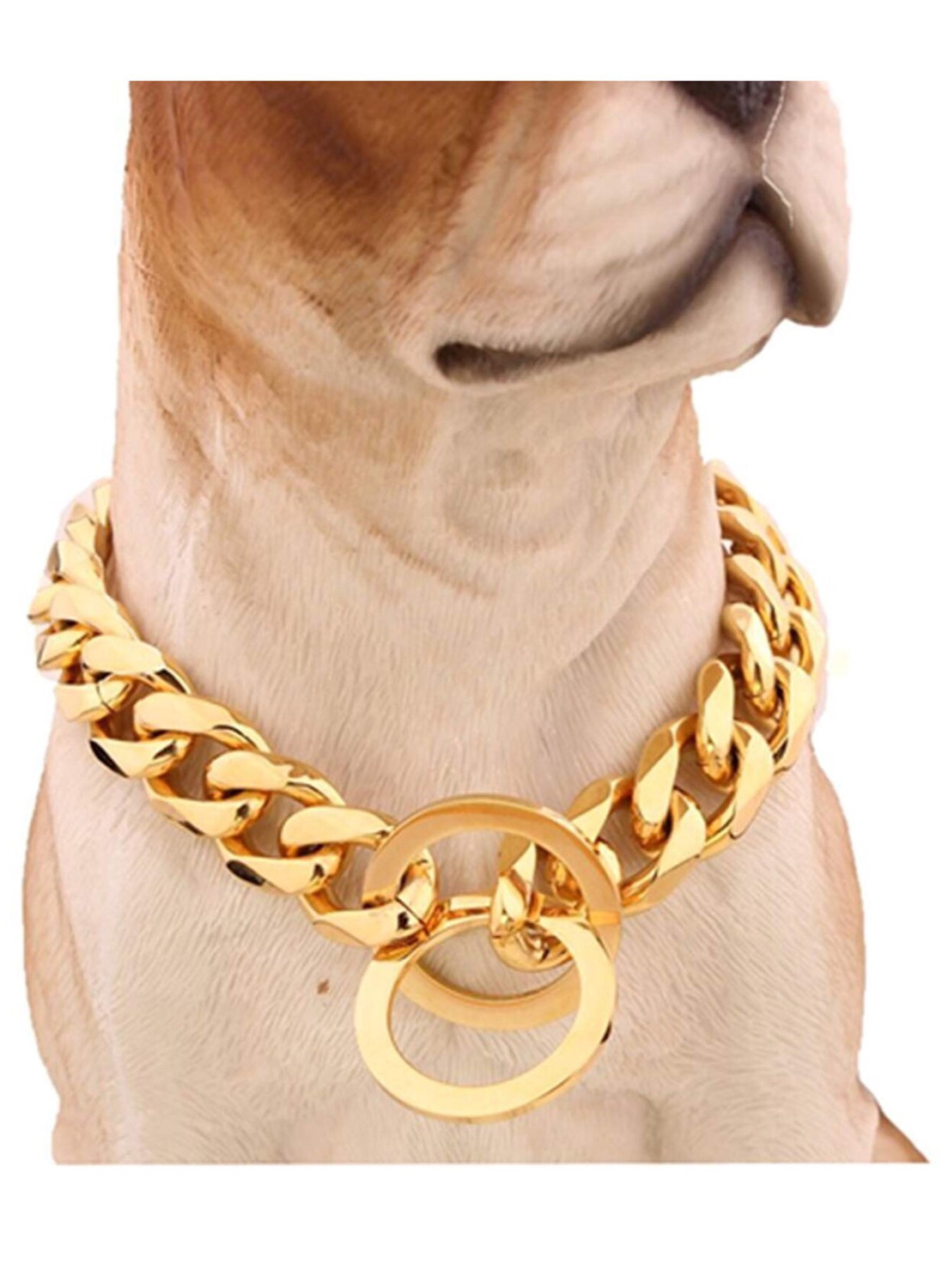 15mm Curb Cuban Link Gold Tone 316L Stainless Steel Dog Choke Chain Collar Pet Necklace Leash 12&quot;-34&quot;(Express Free Shipping)