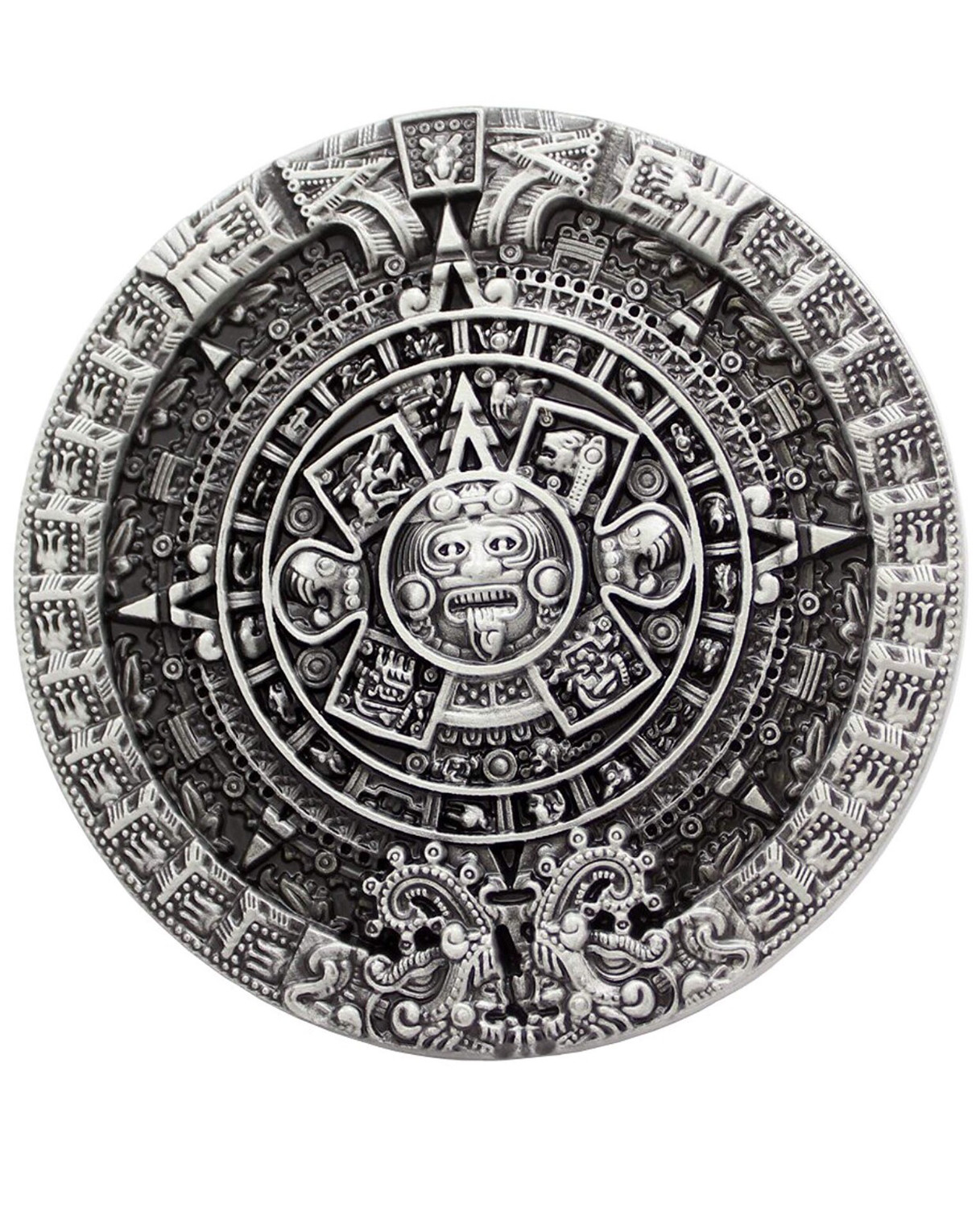 Men Antique Silver Aztec Mayan Indian Detailed Calendar Mask Western Belt Buckle