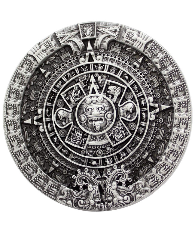 Men Antique Silver Aztec Mayan Indian Detailed Calendar Mask Western Belt Buckle