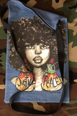 No Justice No Peace Fro Denim Crossbody Tote No Justice No Peace Fro Denim Crossbody Tote