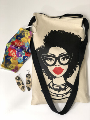 Fashion Fro Earring, Mask & Tote Set Fashion Fro Earring, Mask & Tote Set