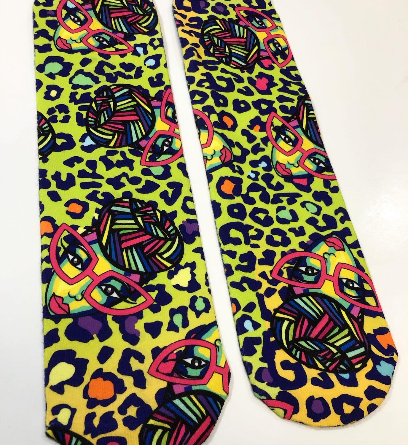 Genius Rainbow Leopard Crew Socks