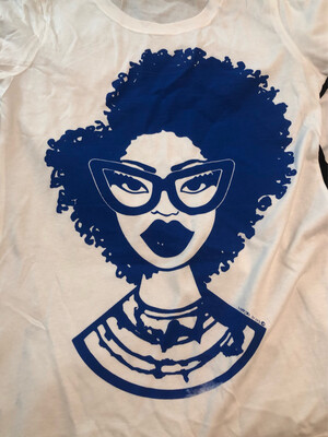 (Unisex) Fashion Fro White/Blue T-Shirt (Unisex) Fashion Fro White/Blue T-Shirt
