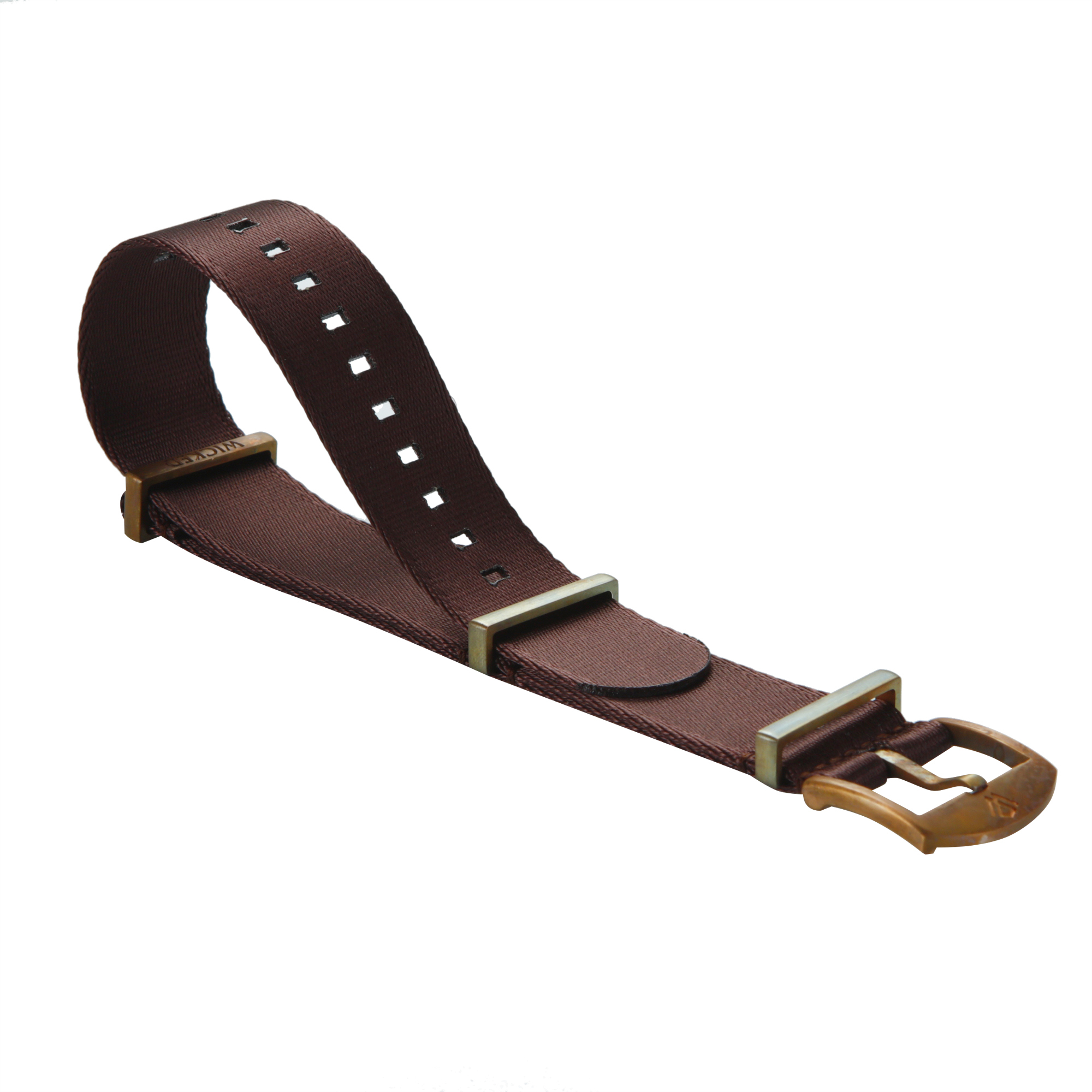 Soft-woven nylon strap with bronze hardware