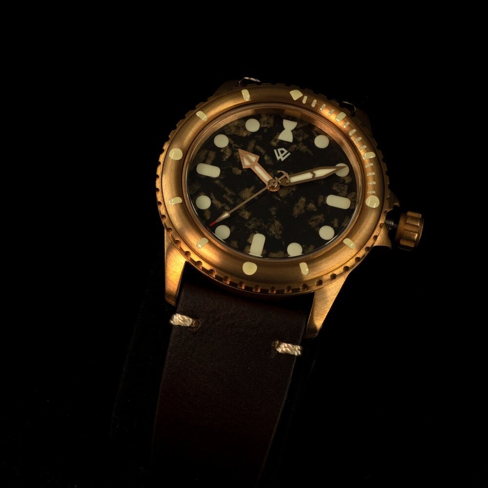 Brown Stone Meteorite Bronze Pearl Diver LE Swiss Automatic Lumicast C3 lume