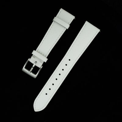 Saffiano Leather strap with steel buckle, Color: White