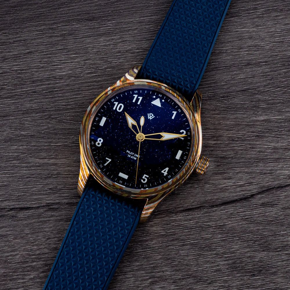 Anniversary Flieger Watch by Wicked Watch Mokume Gane Aventurine