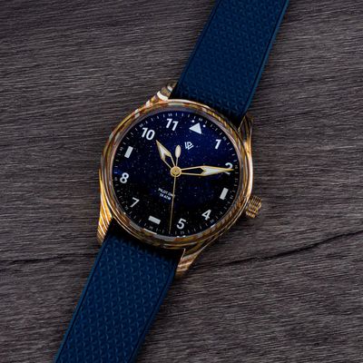 Anniversary Flieger Watch by Wicked Watch Mokume Gane Aventurine