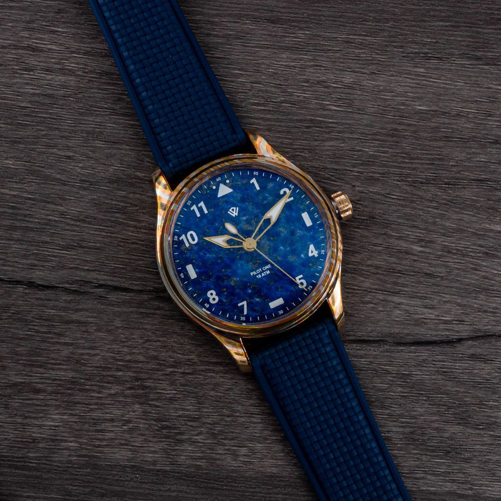 PRE ORDER Anniversary Flieger Watch by Wicked Watch Mokume Gane Lapis