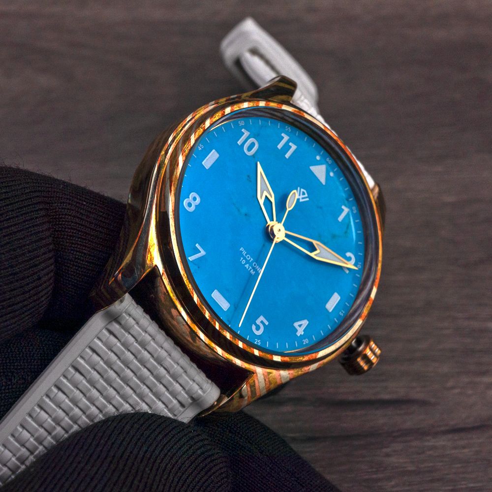 Anniversary Flieger — Polished Mokume Gane & Turquoise (NH38A No-date) – 40 mm