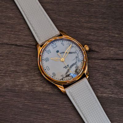 PRE ORDER Anniversary Flieger Watch by Wicked Watch Mokume Gane White marble