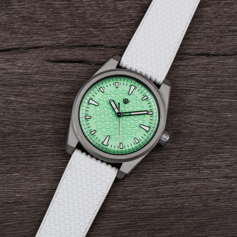 Basilea titanium Grade 5 in mint green, 39 mm, Soprod M100 — WICKED WATCH