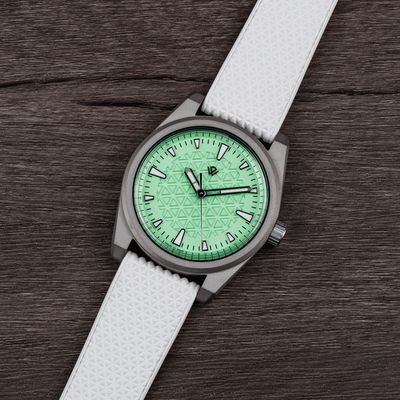 Basilea titanium Grade 5 in mint green, 39 mm, Soprod M100 — WICKED WATCH