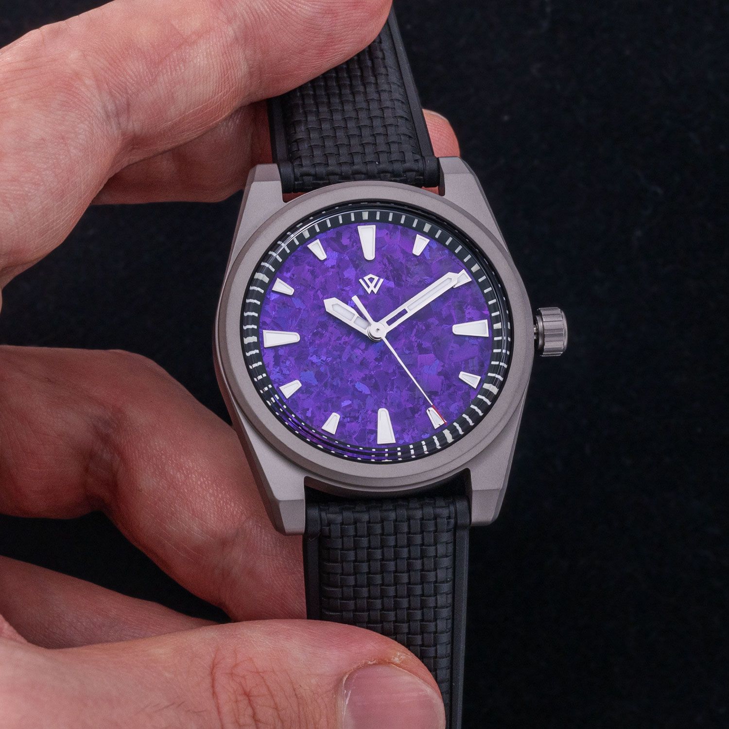 Basilea 39 mm – Purple Crystallized Titanium Dial, Grade 5 Titanium, Soprod M100