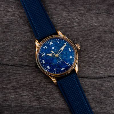 UK STOCK Anniversary Flieger — Mokume Gane & Lapis (NH38A No-date) – 40 mm