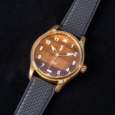 Anniversary Flieger — Mokume Gane & Tiger Eye (NH38A No-date) – 40 mm