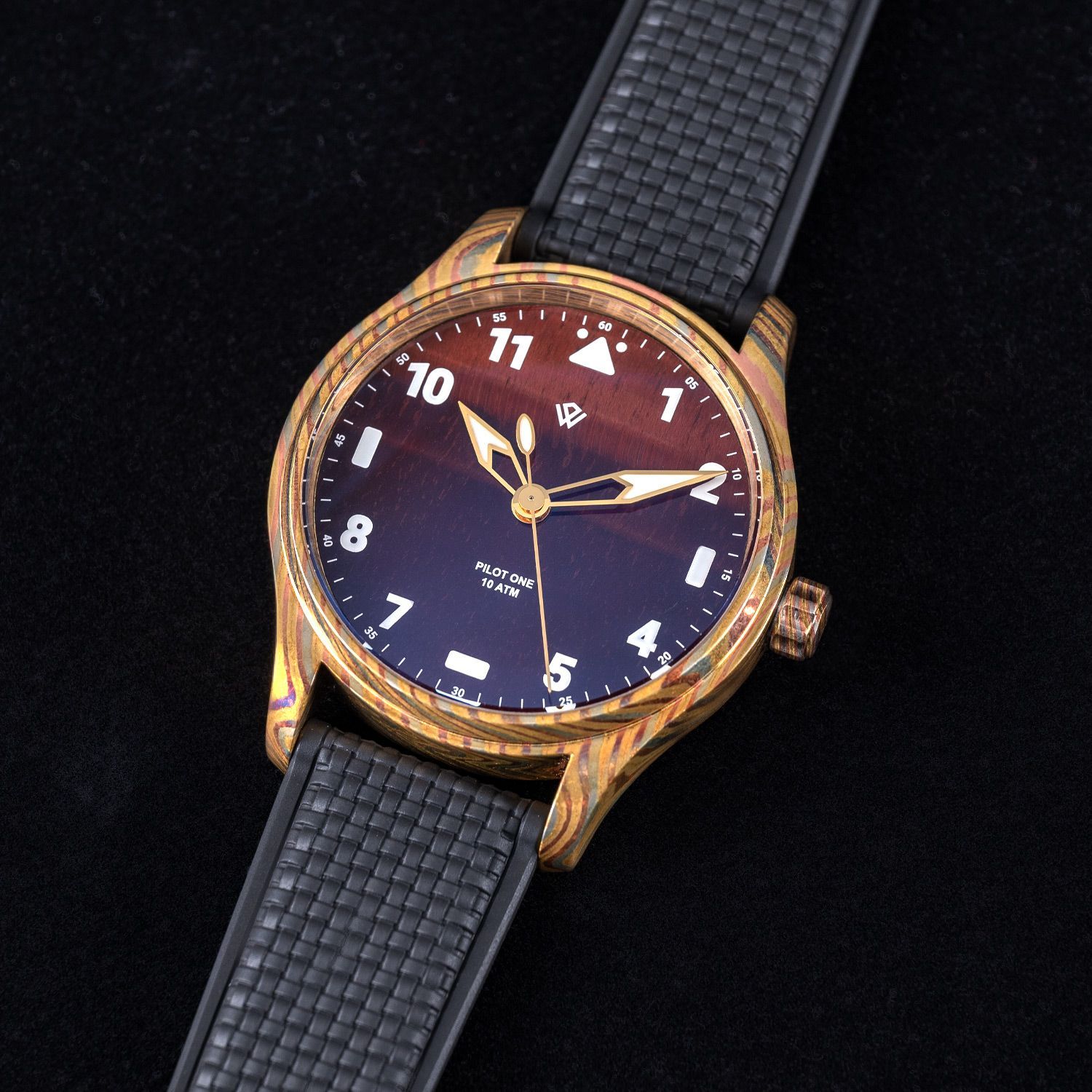 Anniversary Flieger — Mokume Gane & Red Tiger Eye (NH38A No-date) – 40 mm Anniversary Flieger — Mokume Gane & Red Tiger Eye (NH38A No-date) – 40 mm