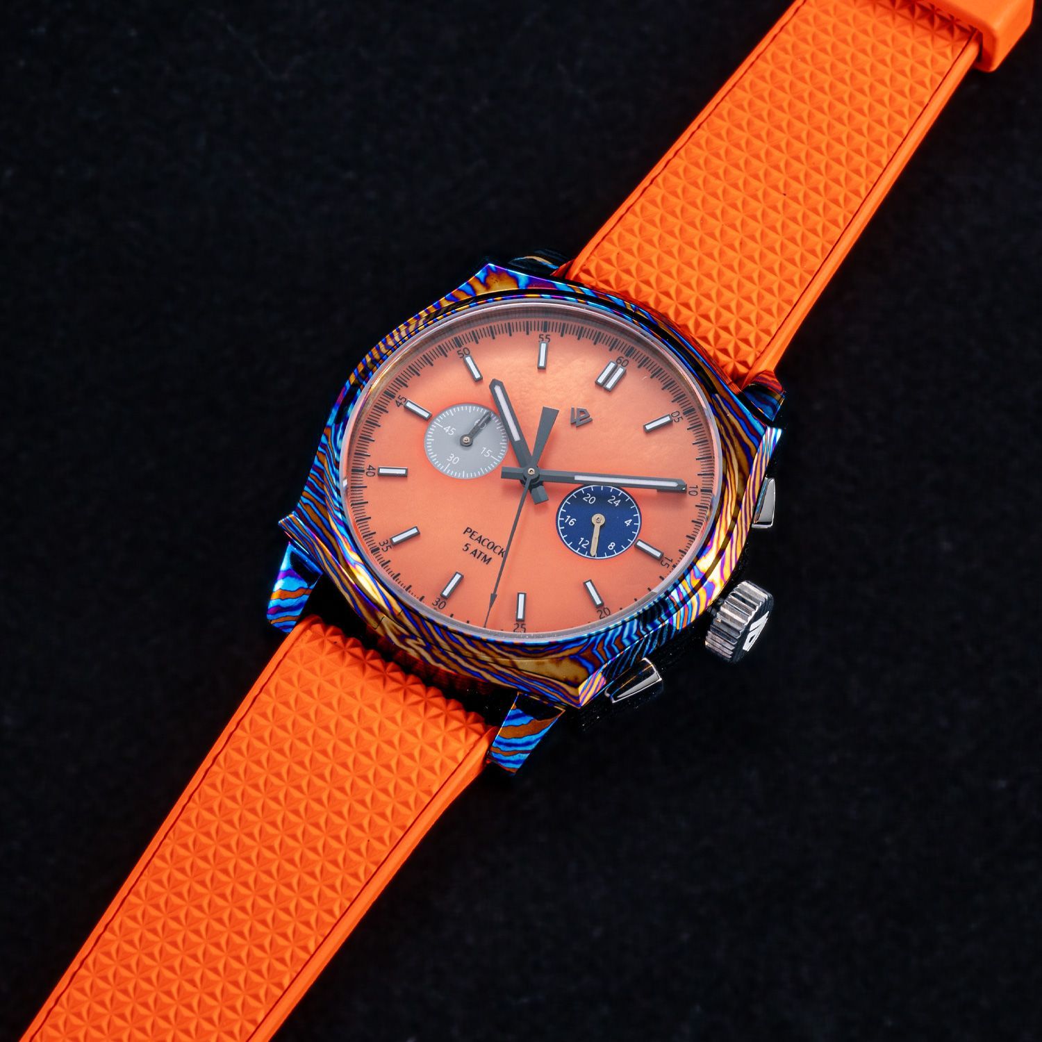 Peacock Timascus Chronograph - Orange MOP VK64A Peacock Timascus Chronograph - Orange MOP VK64A