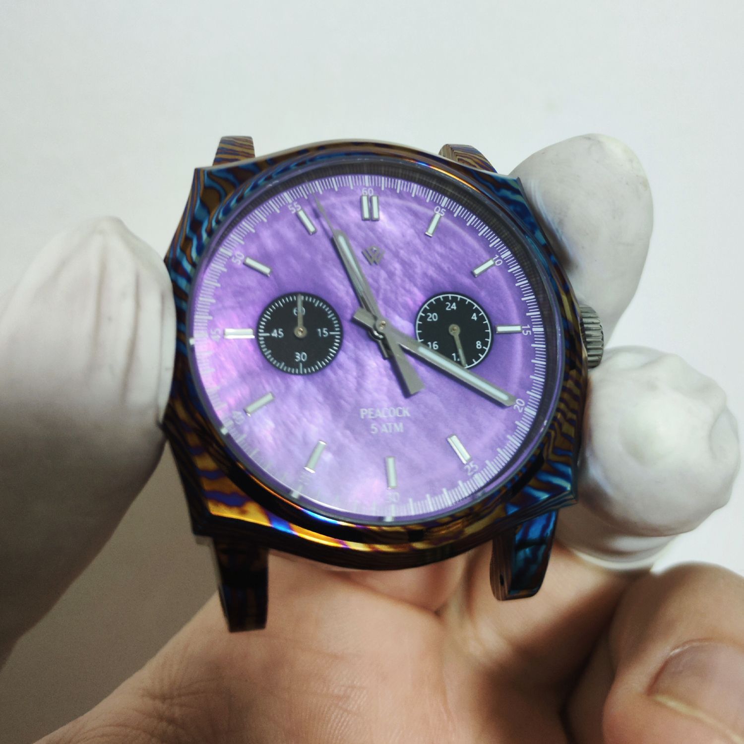 Peacock Timascus Chronograph - Purple MOP VK64A Peacock Timascus Chronograph - Purple MOP VK64A