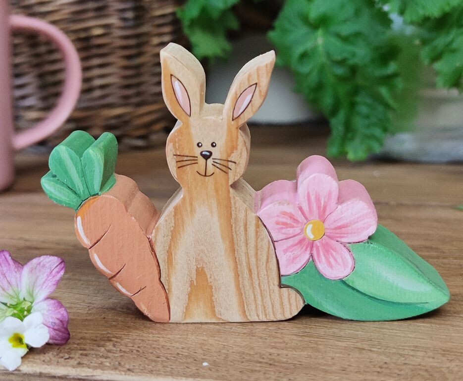 Décos de printemps pour truck de saison, Type de modèle: Lapin carotte et fleur, Taille du modèle: Pour truck de saison grand modèle 30 x 15 cm