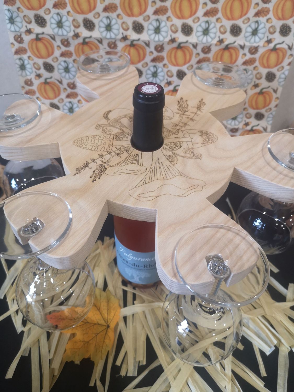Présentoir à verres (6) de présentation sur bouteille champignons