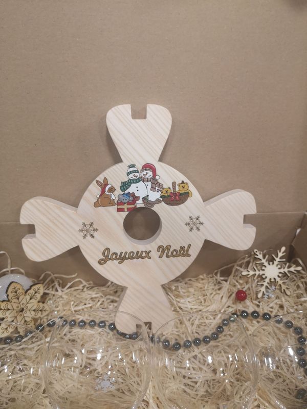 Présentoir à verres (4) de présentation sur bouteille Joyeux Noël