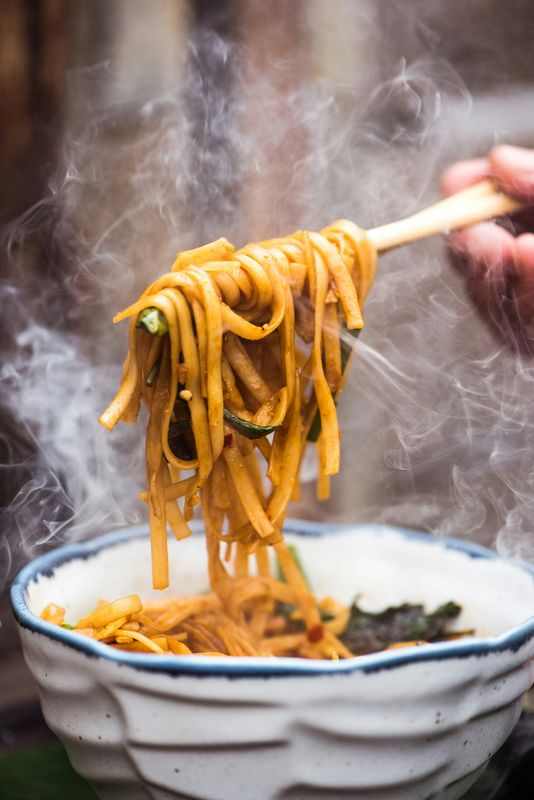 Hand-Pulled Noodles with Korean Chicken