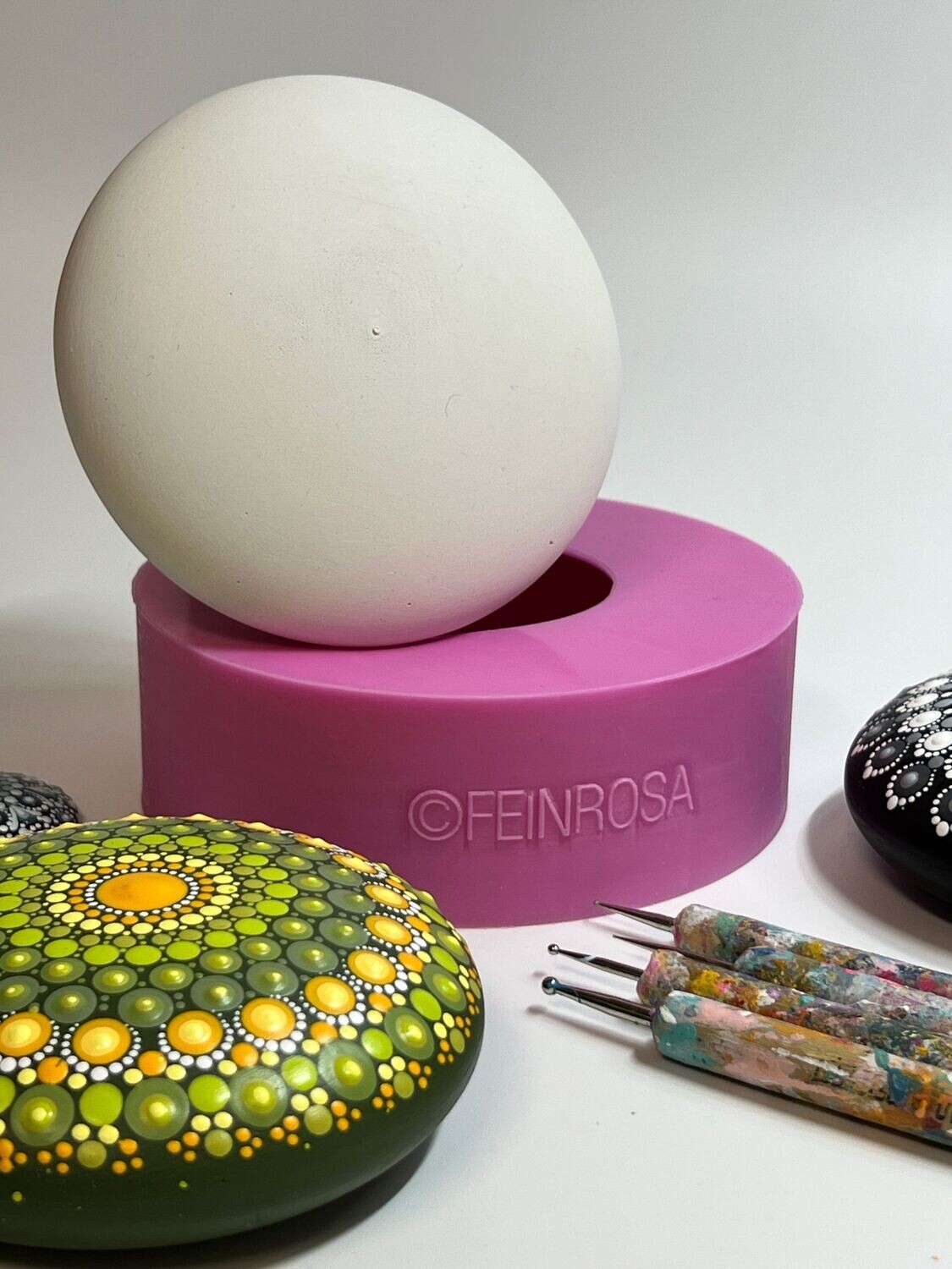 Silikon-Form 2, Mandala-Stein 10cm, 3D Gießform, Herstellung von Mandala-Stein-Rohlingen, 3D-Gießform für runde Steine zum bemalen, Dot-Painting Zubehör.