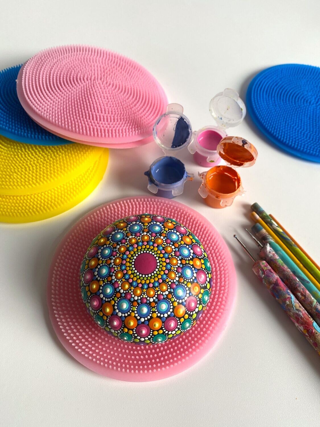 Silikon Anti-Rutsch-Untersetzer für die Punktmalerei, Dot-Painting-Zubehör, Mandala-Steine malen, Acrylmalerei, Zubehör Steine bemalen