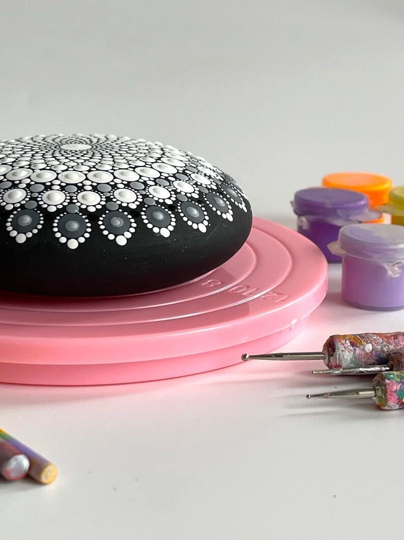 Mini Drehteller für das Dot-Painting und Mandala-Steine malen, drehbarer Untersetzer Punktmalerei, Dotting-Zubehör, Steine bemalen