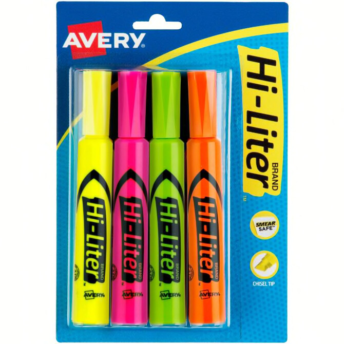 Hi-Liter Desk-Style Highlighters, Assorted, BC/4 [AVE 24063]