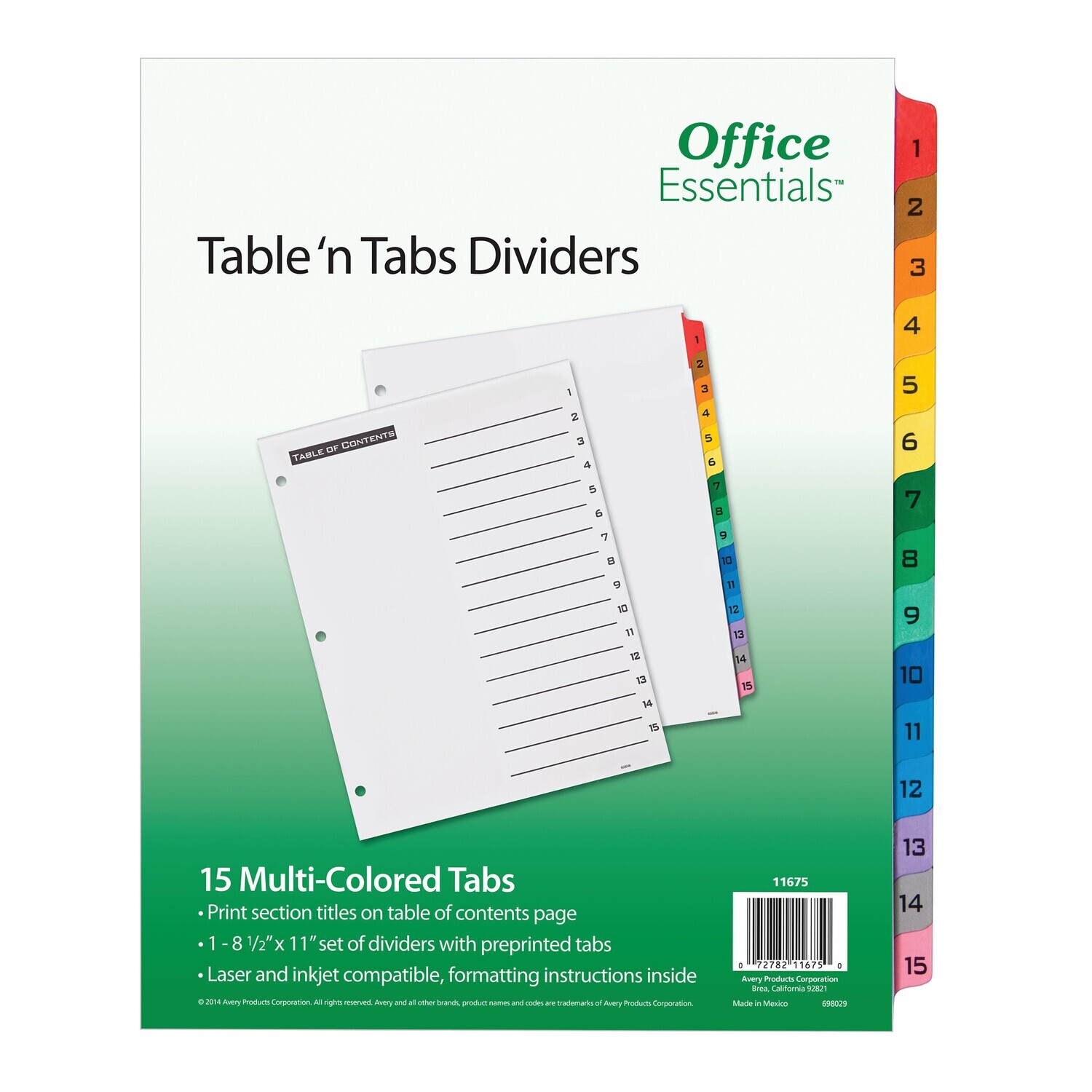 Dividers 1-15 Color Tabs (11675)