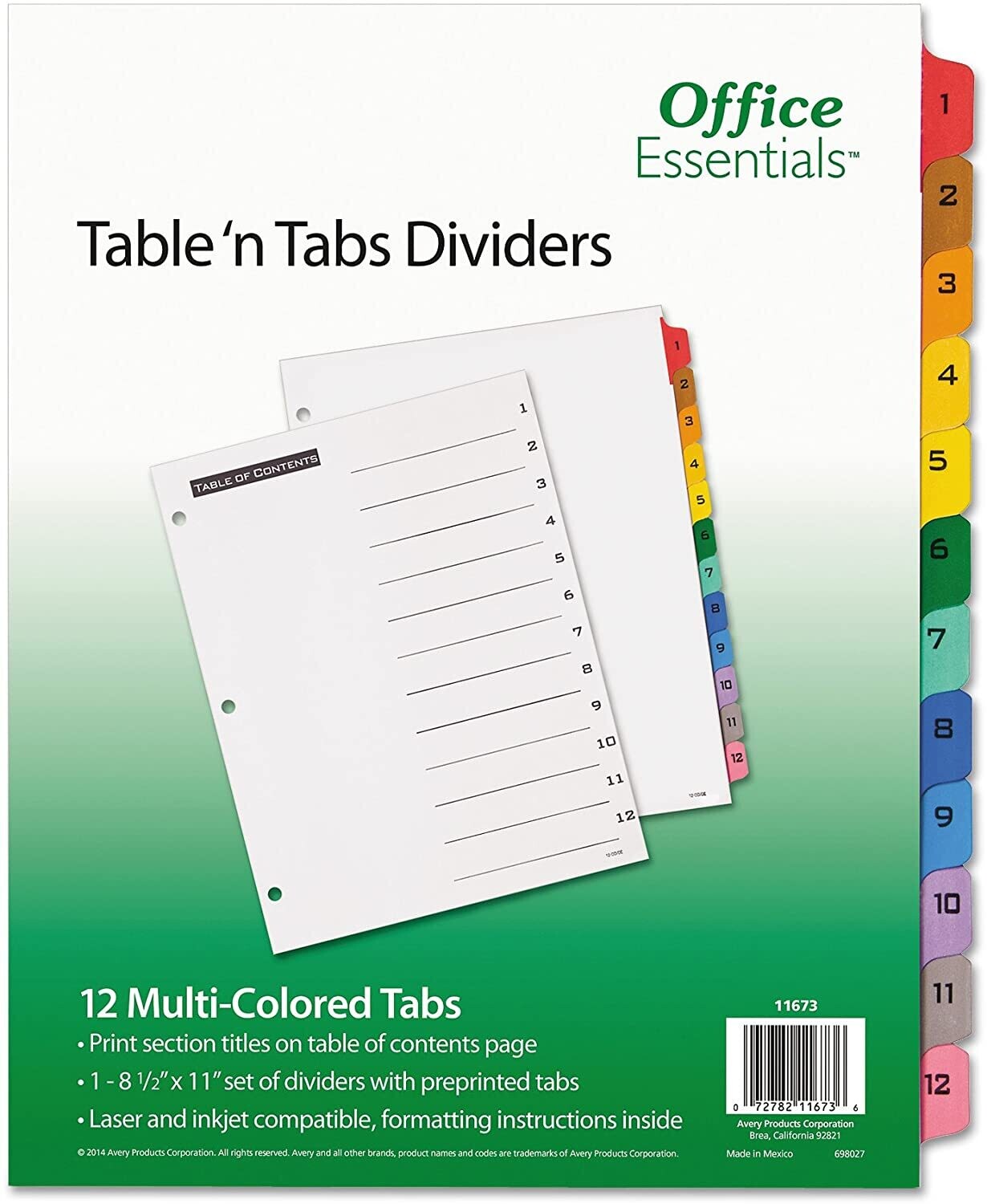 Dividers 1-12 Tabs/Colored (AVE 11673)