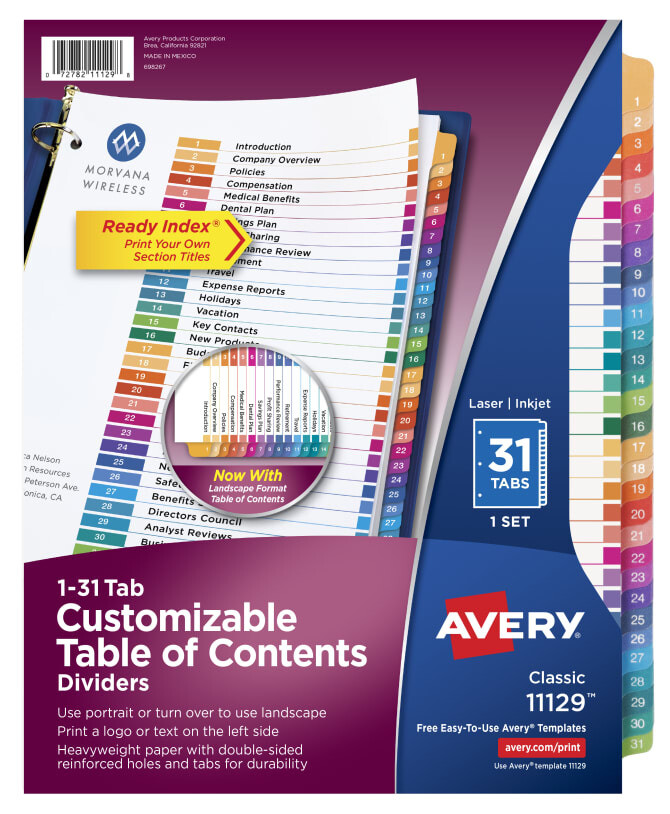 Dividers 31-Tabs/Multicolor (AVE 11129)