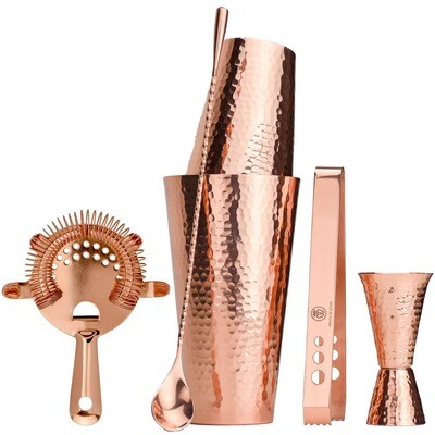 Bartender's Hammered Solid Copper Cocktail Shaker Set Bartender's Hammered Solid Copper Cocktail Shaker Set