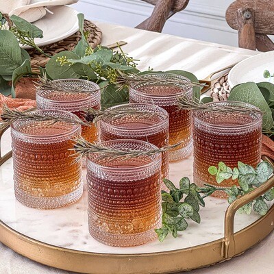 Kate Aspen - 10 oz. Textured Beaded Clear Old Fashion Drinking Glasses